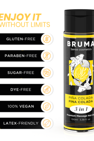 BRUMA - ACEITE DE MASAJE PREMIUM EFECTO CALOR SABOR PIÑA COLADA 3 EN 1 - 100 ML