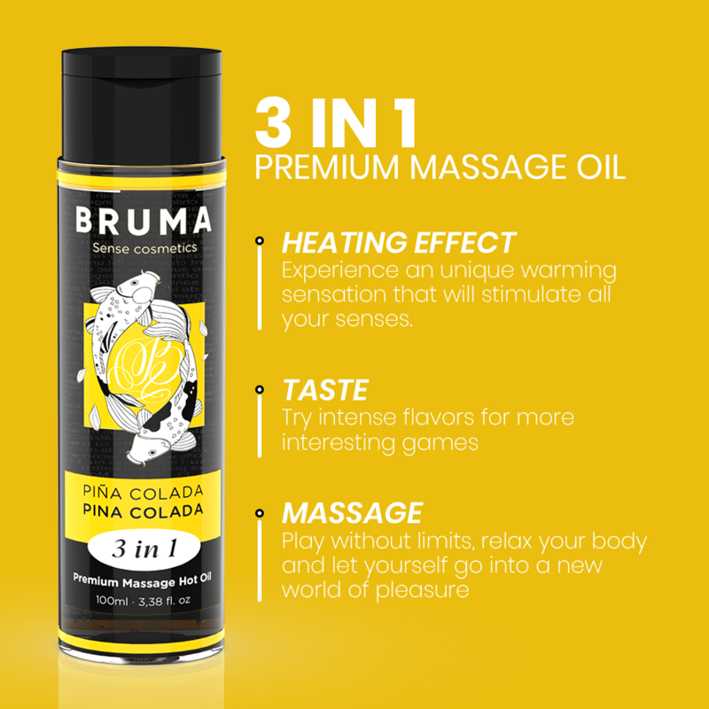 BRUMA - ACEITE DE MASAJE PREMIUM EFECTO CALOR SABOR PIÑA COLADA 3 EN 1 - 100 ML - Imagen 3