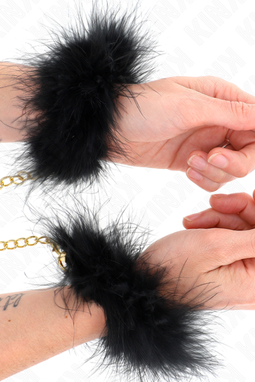KINK – ESPOSAS DE PLUMAS NEGRO CON CADENA DORADA MODELO 2