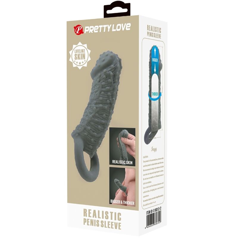 PRETTY LOVE - FUNDA REALÍSTICA ALARGADORA Y RETARDANTE PARA PENE MODELO 2 GRIS - Imagen 4