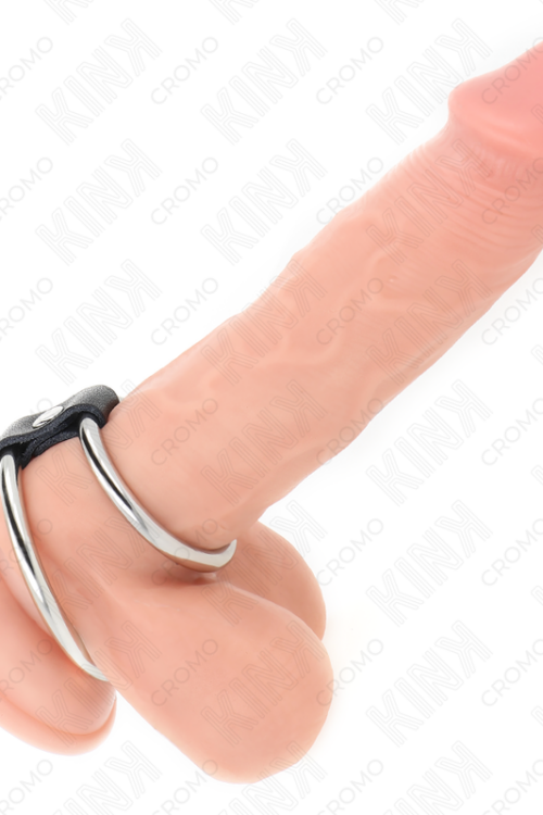 KINK – ANILLO PENE DOBLE METAL 3.7 CM A 5 CM CONECTADOS POR CORREA POLIPIEL MODELO 1