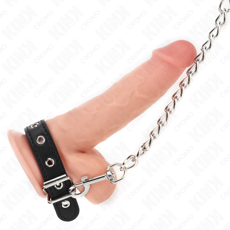 KINK - ANILLO PENE CUERO CON CORREA 21.5 X 2 CM Y CADENA METAL 60 CM - Imagen 3