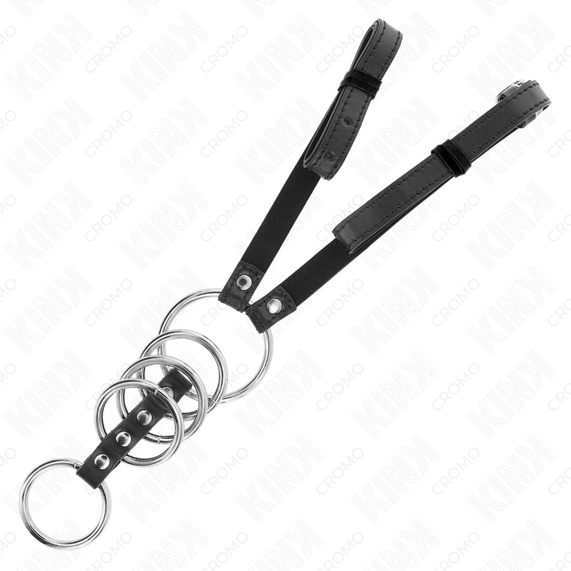 KINK - 5 ANILLOS PENE 3.8 CM A 5 CM METAL CON CINTURÓN POLIPIEL 112 CM - Imagen 2