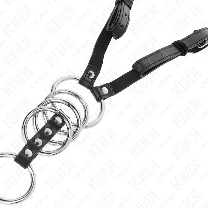 KINK - 5 ANILLOS PENE 3.8 CM A 5 CM METAL CON CINTURÓN POLIPIEL 112 CM - Imagen 3