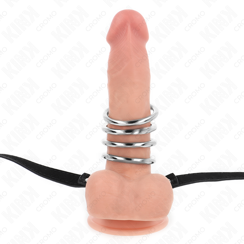 KINK - 5 ANILLOS PENE 3.8 CM A 5 CM METAL CON CINTURÓN POLIPIEL 112 CM - Imagen 5