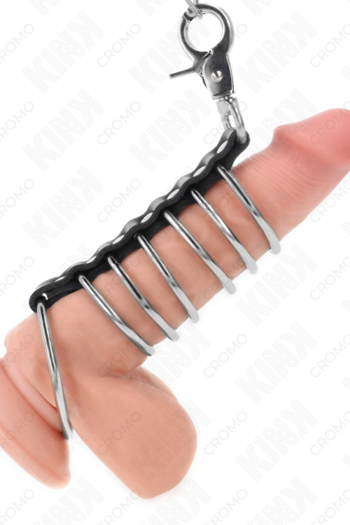 KINK – 7 ANILLOS PENE METAL 3.8 CM A 5 CM CONECTADOS CON POLIPIEL Y CADENA METAL 100 CM