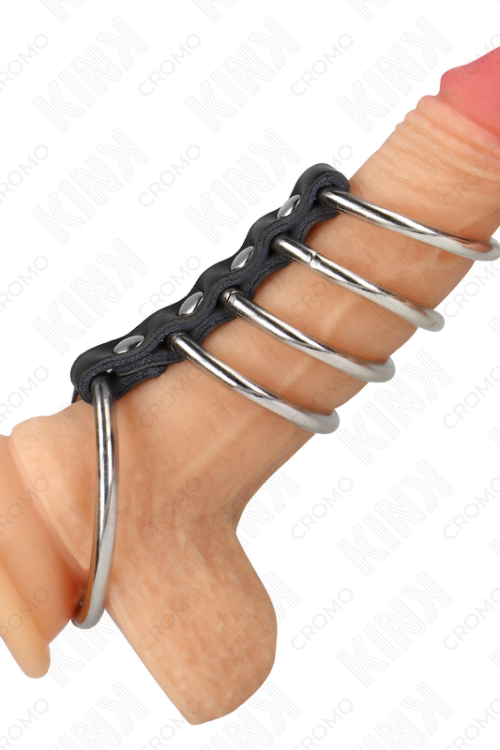 KINK – 5 ANILLOS PENE 3.7 CM A 5 CM METAL CONECTADOS POR CUERO