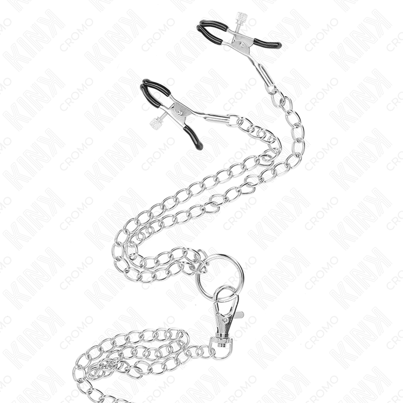 KINK - ANILLO PENE TRIPLE METAL CROMADO 3 CM A 4.5 CM CON CADENA METAL 26 CM Y PINZAS PARA PEZONES - Imagen 2