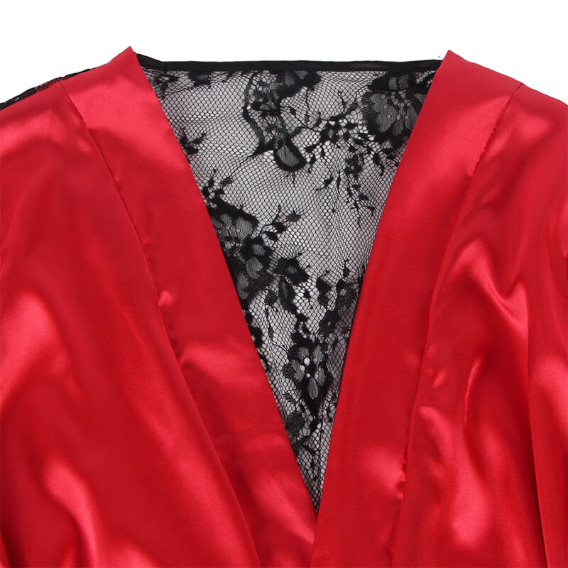 SUBBLIME - 954024 CAMISON DE ENCAJE ESPALDA TRANSPARENTE + TANGA ROJO/NEGRO L/XL - Imagen 3