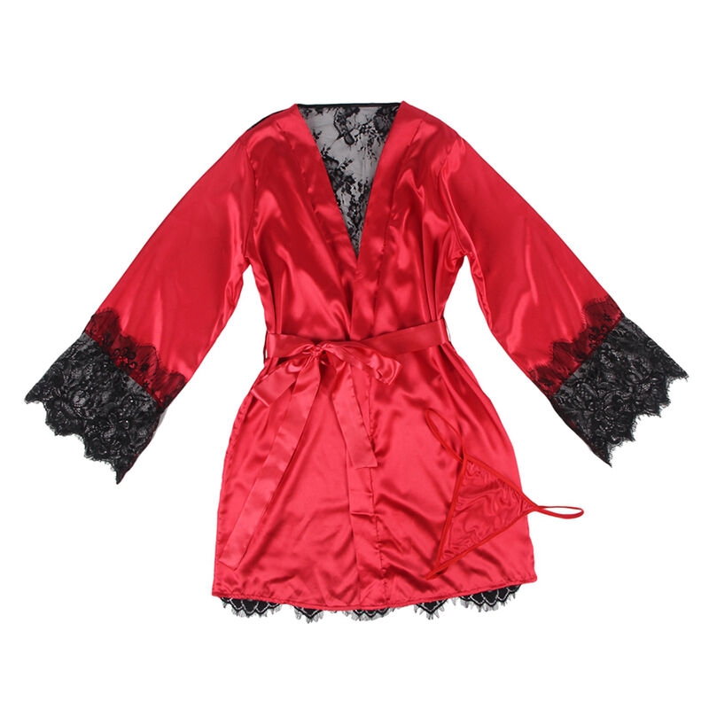 SUBBLIME - 954024 CAMISON DE ENCAJE ESPALDA TRANSPARENTE + TANGA ROJO/NEGRO L/XL - Imagen 7
