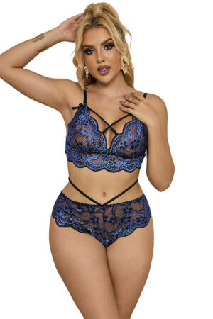 SUBBLIME - 954062 SUJETADOR + PANTIES ENCAJE AZUL S/M
