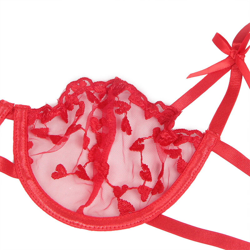 SUBBLIME - 954338 SUJETADOR + TANGA + LIGUEROS ESTAMPADO DE CORAZONES ROJO L/XL - Imagen 8