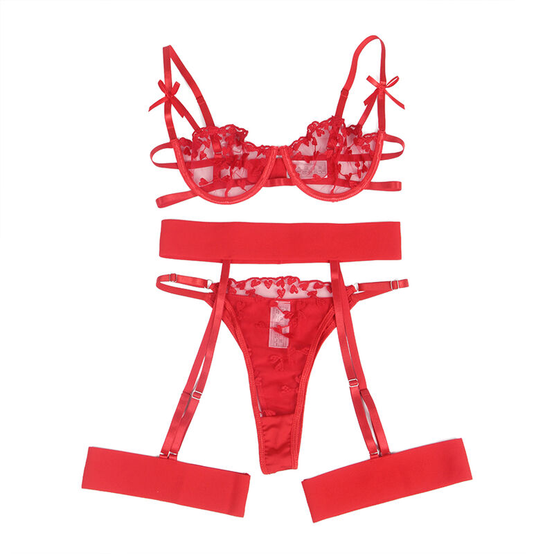 SUBBLIME - 954338 SUJETADOR + TANGA + LIGUEROS ESTAMPADO DE CORAZONES ROJO L/XL - Imagen 10