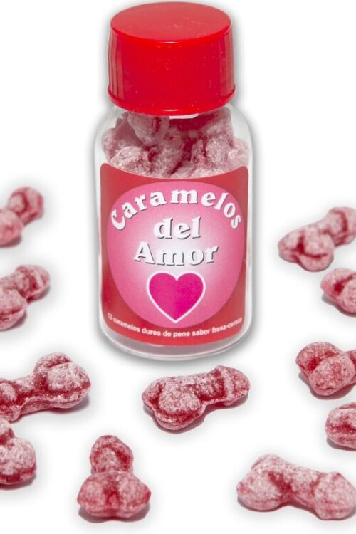 DIABLO PICANTE – 12 CARAMELOS DEL AMOR FORMA PENE FRESA/CEREZA