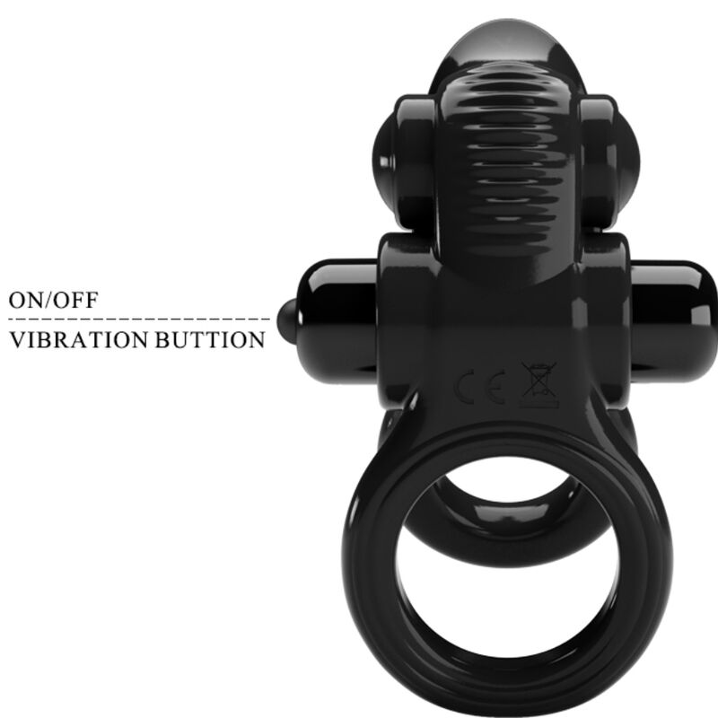 PRETTY LOVE - PASSIONATE RING DOBLE ANILLO VIBRADOR + ESTIMULADOR CLÍTORIS NEGRO - Imagen 6