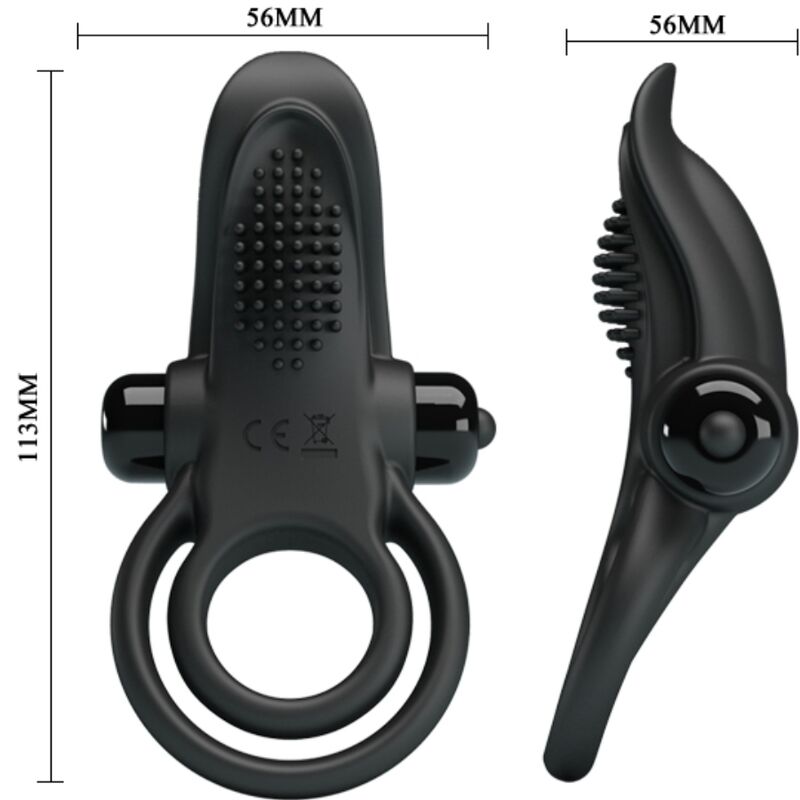 PRETTY LOVE - DOBLE ANILLO VIBRADOR + ESTIMULADOR CLÍTORIS 10 VIBRACIONES NEGRO - Imagen 5
