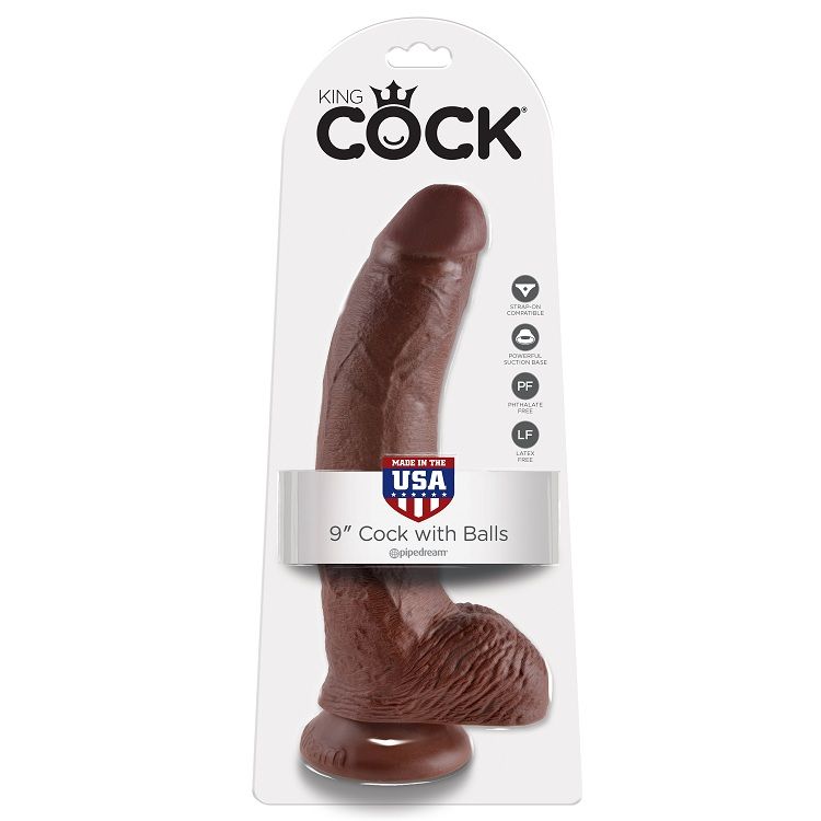 KING COCK - 9 PENE REALÍSTICO MARRÓN 22.9 CM - Imagen 4