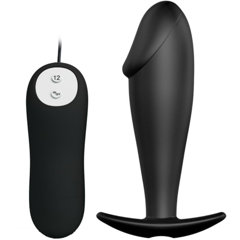 PRETTY LOVE – PLUG ANAL SILICONA FORMA PENE Y 12 MODOS VIBRACIÓN NEGRO