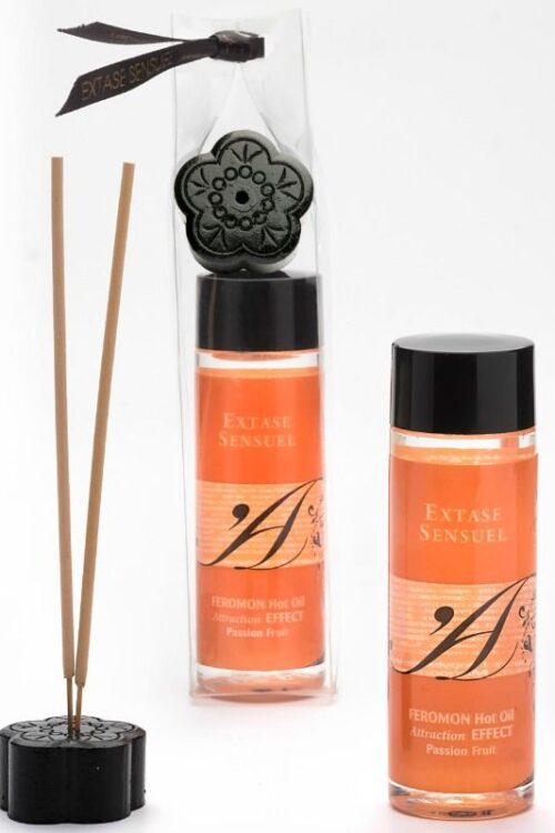 EXTASE SENSUAL – ACEITE MASAJE EFECTO CALOR CON FEROMONAS FRUTA DE LA PASION 100 ML