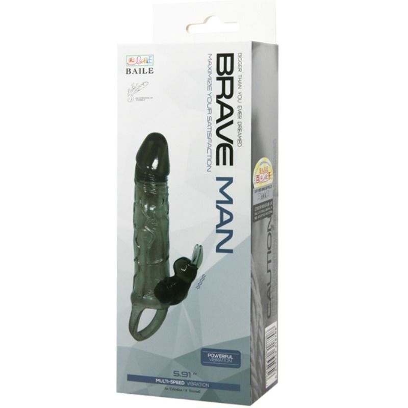 BAILE - BRAVE MAN FUNDA REALÍSTICA PENE CON RABBIT 16.5 CM NEGRO - Imagen 2