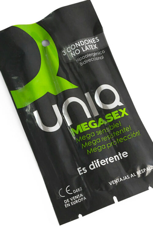 UNIQ – MEGASEX PRESERVATIVOS SENSITIVOS CON LIGUERO SIN LATEX 3 UNIDADES