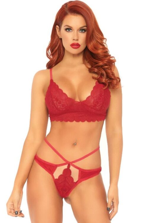 LEG AVENUE – SET 2 PIEZAS CON TANGA DOBLE TIRANTA M/L ROJO