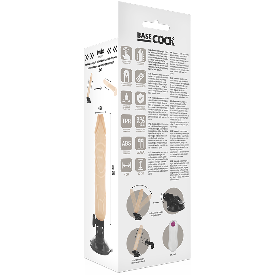 BASECOCK - VIBRADOR REALÍSTICO CONTROL REMOTO NATURAL 20 CM -O- 4 CM - Imagen 5