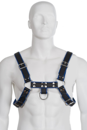LEATHER BODY - ARNÉS CUERO AZUL Y NEGRO CHEST BULLDOG
