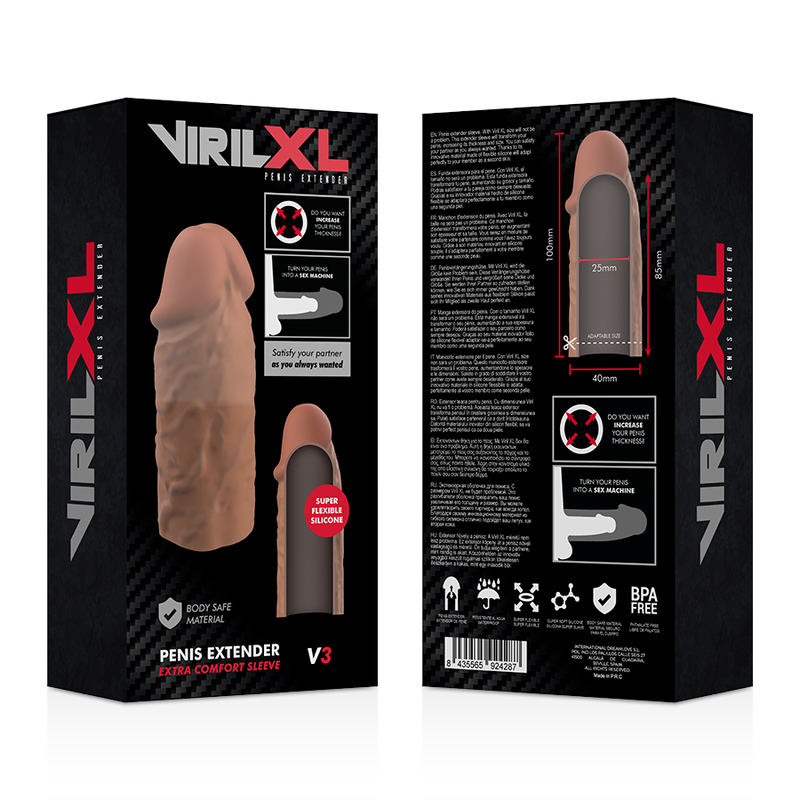 VIRILXL - EXTENSIÓN DE PENE LIQUID SILICONE V3 MARRÓN - Imagen 7