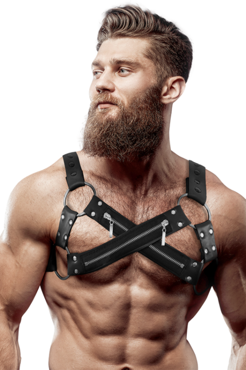 FETISH SUBMISSIVE ATTITUDE – ARNÉS BULLDOG AJUSTABLE NEOPRENO PECHO CRUZADO CON CREMALLERAS HOMBRE