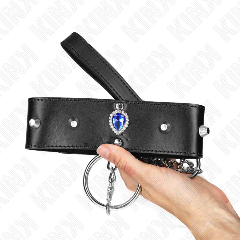 KINK - COLLAR CON CORREA 65 CM CON DIAMANTES AZULES AJUSTABLE 36-43 CM X 5 CM - Imagen 4