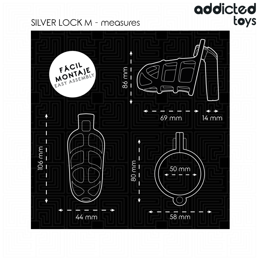 ADDICTED TOYS LOCKED - SILVER LOCK JAULA PARA PENE DE METAL TALLA M - Imagen 2