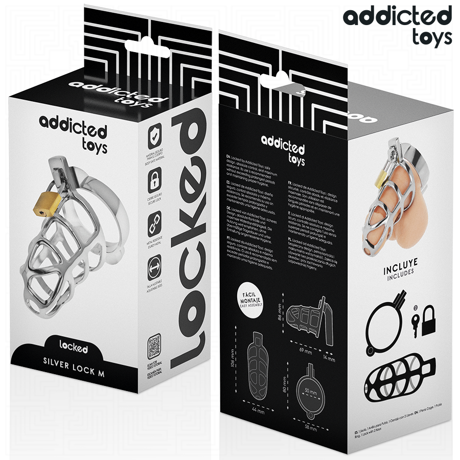 ADDICTED TOYS LOCKED - SILVER LOCK JAULA PARA PENE DE METAL TALLA M - Imagen 7