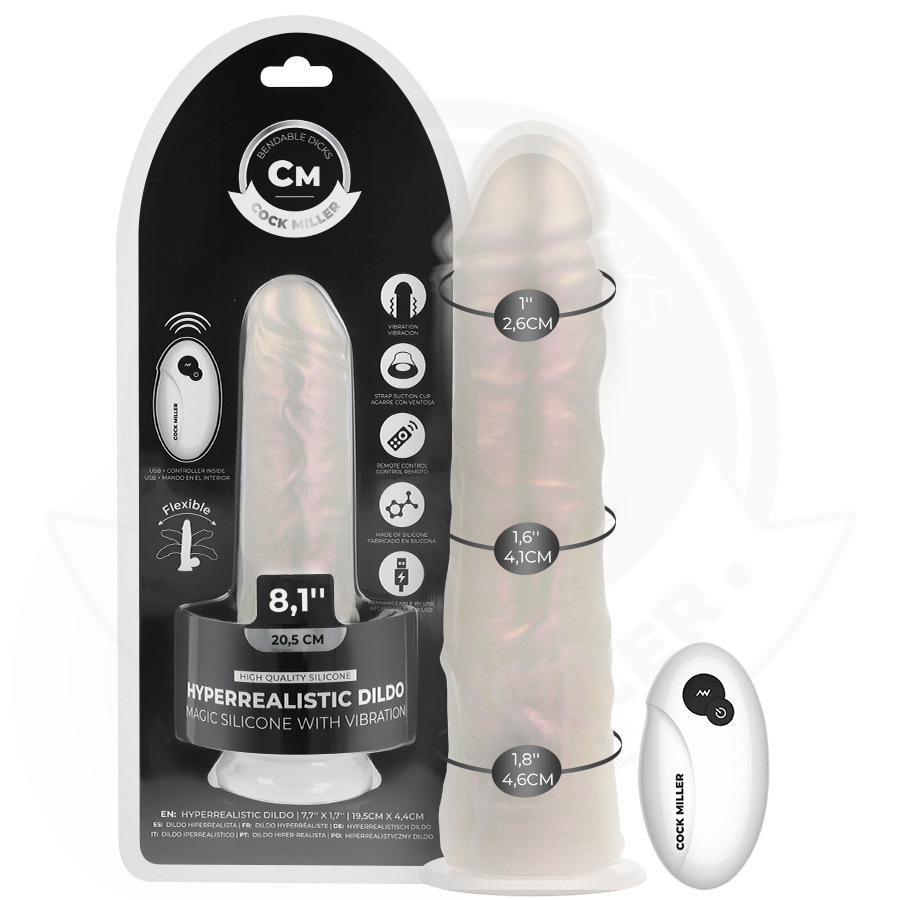 COCK MILLER – DILDO SILICONA 20,5 CM , LUCES Y VIBRACIÓN CON CONTROL REMOTO