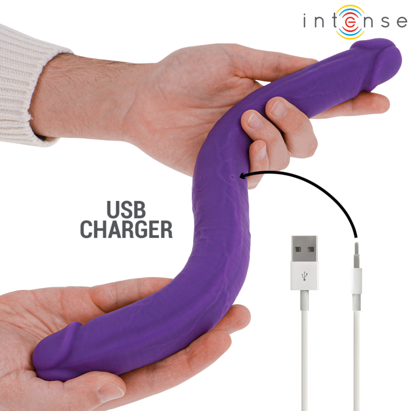 INTENSE - GUNTER DILDO DOBLE VIBRADOR 40 CM MORADO CONTROL REMOTO - Imagen 4