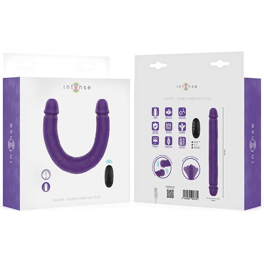 INTENSE - GUNTER DILDO DOBLE VIBRADOR 40 CM MORADO CONTROL REMOTO - Imagen 7