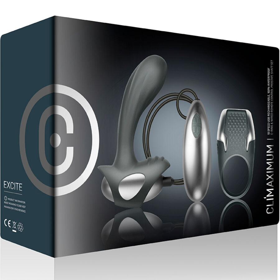 CLIMAXIMUM - EXCITE KIT ANILLO PARA PENE + MASAJEADOR PRÓSTATA CON CABLE - Imagen 4