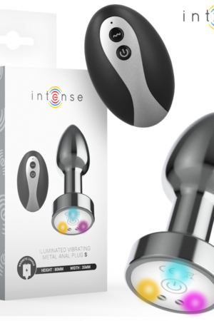 INTENSE - PLUG ANAL TALLA S DE METAL VIBRADOR CON LUCES LED MULTICOLOR Y CONTROL REMOTO