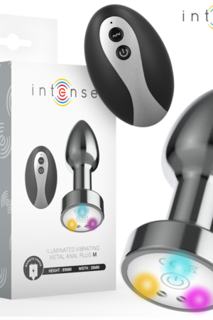 INTENSE - PLUG ANAL TALLA M DE METAL VIBRADOR CON LUCES LED MULTICOLOR Y CONTROL REMOTO