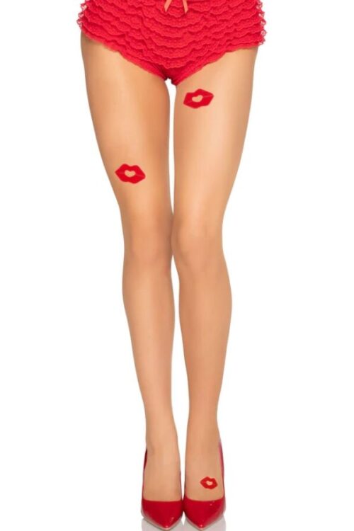 LEG AVENUE – 1415 MEDIAS DE LICRA TRANSPARENTES CON BESOS – TALLA ÚNICA