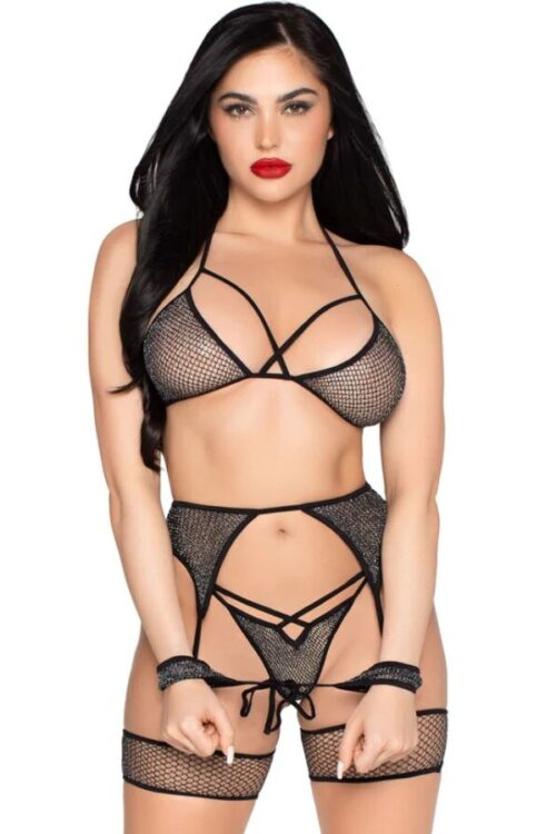 LEG AVENUE – SET TOP + TANGA + LIGUERO + ESP