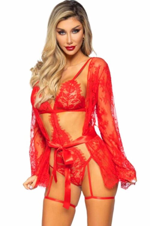 LEG AVENUE – SET BODY + BATA DE LIGUERO ROJO