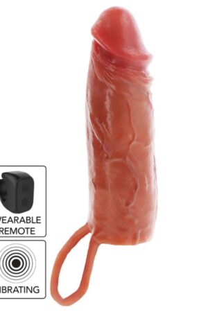 GET REAL - FUNDA HYDRATED SKIN DE SILICONA CON VIBRACIÓN PARA PENE CARAMELO 16 CM