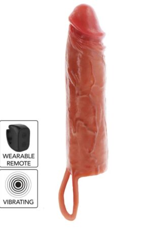 GET REAL - FUNDA HYDRATED SKIN DE SILICONA CON VIBRACIÓN PARA PENE CARAMELO 20 CM