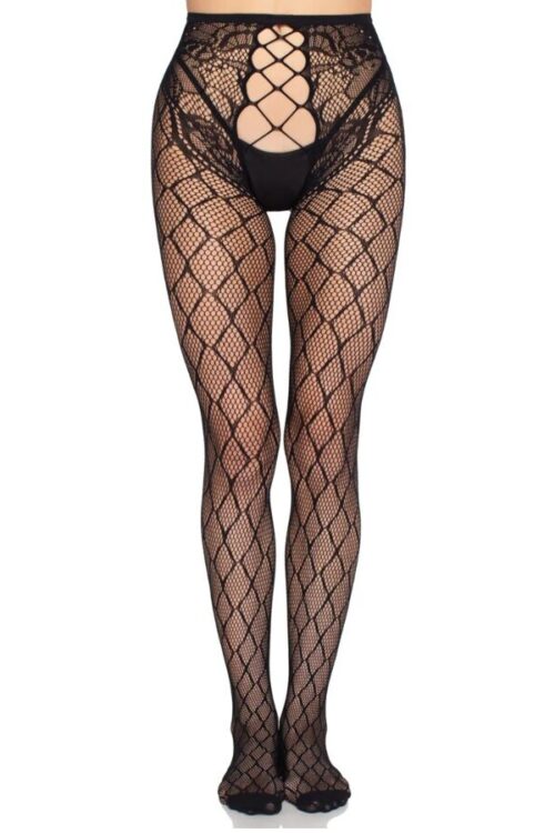 LEG AVENUE – 1966 MEDIAS DE RED CON PANTY SIN ENTREPIERNA NEGRO – TALLA ÚNICA