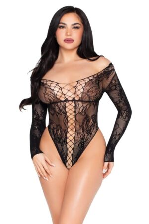 LEG AVENUE - 89370 TEDDY DE RED Y ENCAJE NEGRO - TALLA ÚNICA