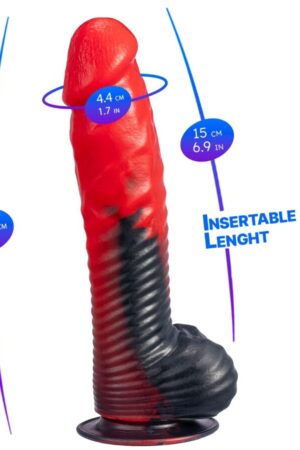 SILEXD - DEVIL DILDO FANTASY SILICONA LIQUIDA TERMOREACTIVO ROJO NEGRO 20.3 CM
