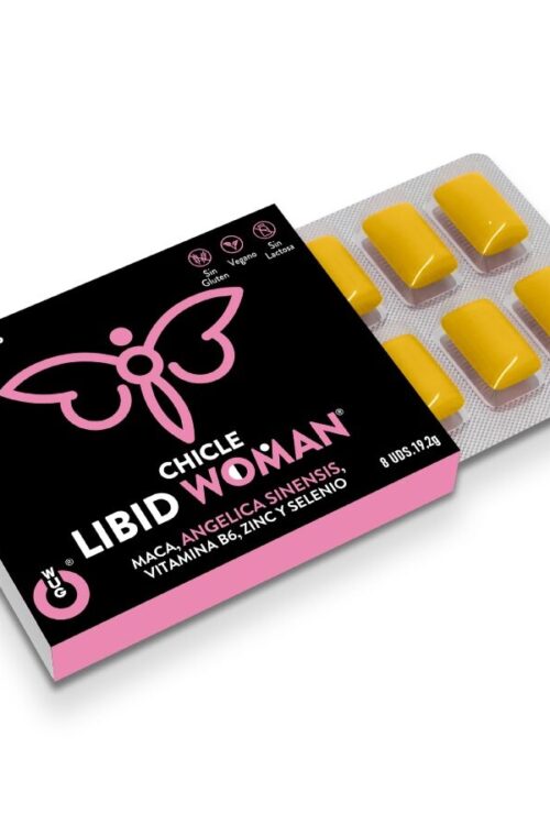 WUG LIBID WOMAN – 1 X 8 UDS | Chicle funcional con Maca, Ginseng Femenino y Zinc para potenciar la vitalidad femenina 8 UNIDADES