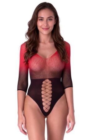 PASSION - BS118 BODYSTOCKING DE MALLA NEGRO Y ROJO