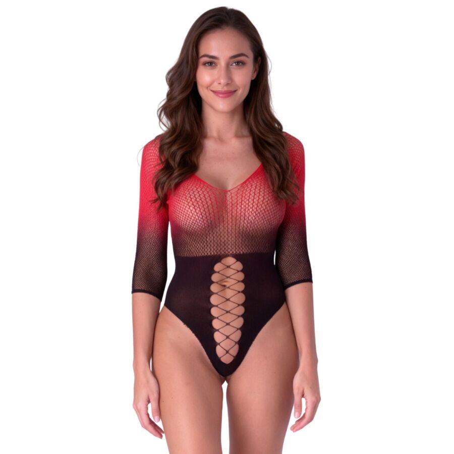 PASSION – BS118 BODYSTOCKING DE MALLA NEGRO Y ROJO